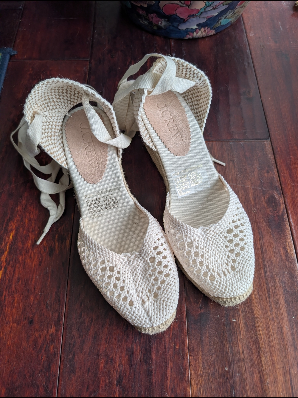 NWT J. Crew Made-in-Spain crochet lace-up espadrille Summer wedges Size 7 - Picture 2 of 6